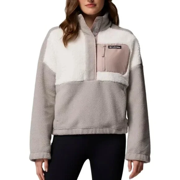 Columbia NWT Women's Long Sleeve Cropped Fleece Pullover, XL, Gray/White - Picture 3 of 16